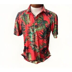 Bad Birdie Mens Golf Polo Shirt Size M Palm Floral Print Orange
